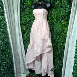 NBD X‎ Dress XS Pink Carmelita Strapless Maxi Gown  Hi Low Ruffle Organza 3203